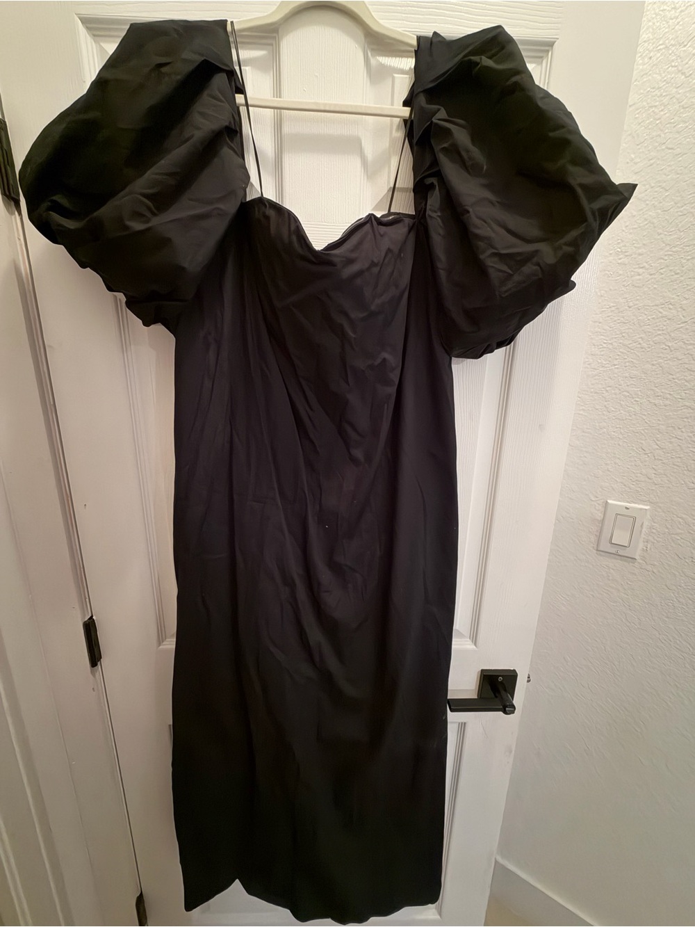 Banana Republic Black One-Shoulder Puff Sleeve Midi Dress